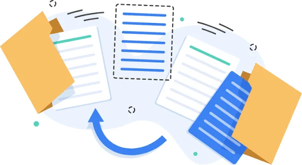 Illustration of paper documents moving between folders